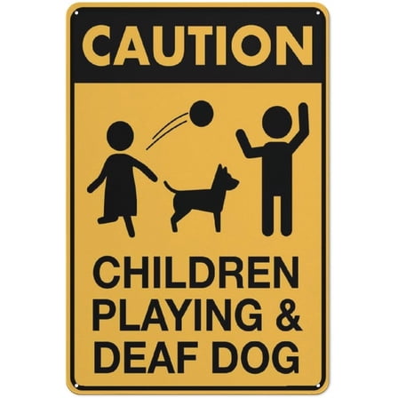 Caution Children Playing And Deaf Dog Sign Outdoor Metal Sign - 12 X 8 Metal Signs For Business, Workplace, Office, Home, Delivery Signs, Road Signs, Garden Signs