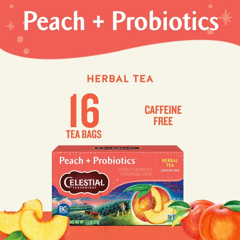 Celestial Seasonings Herbal Tea Bags, Peach Probiotics, Caffeine