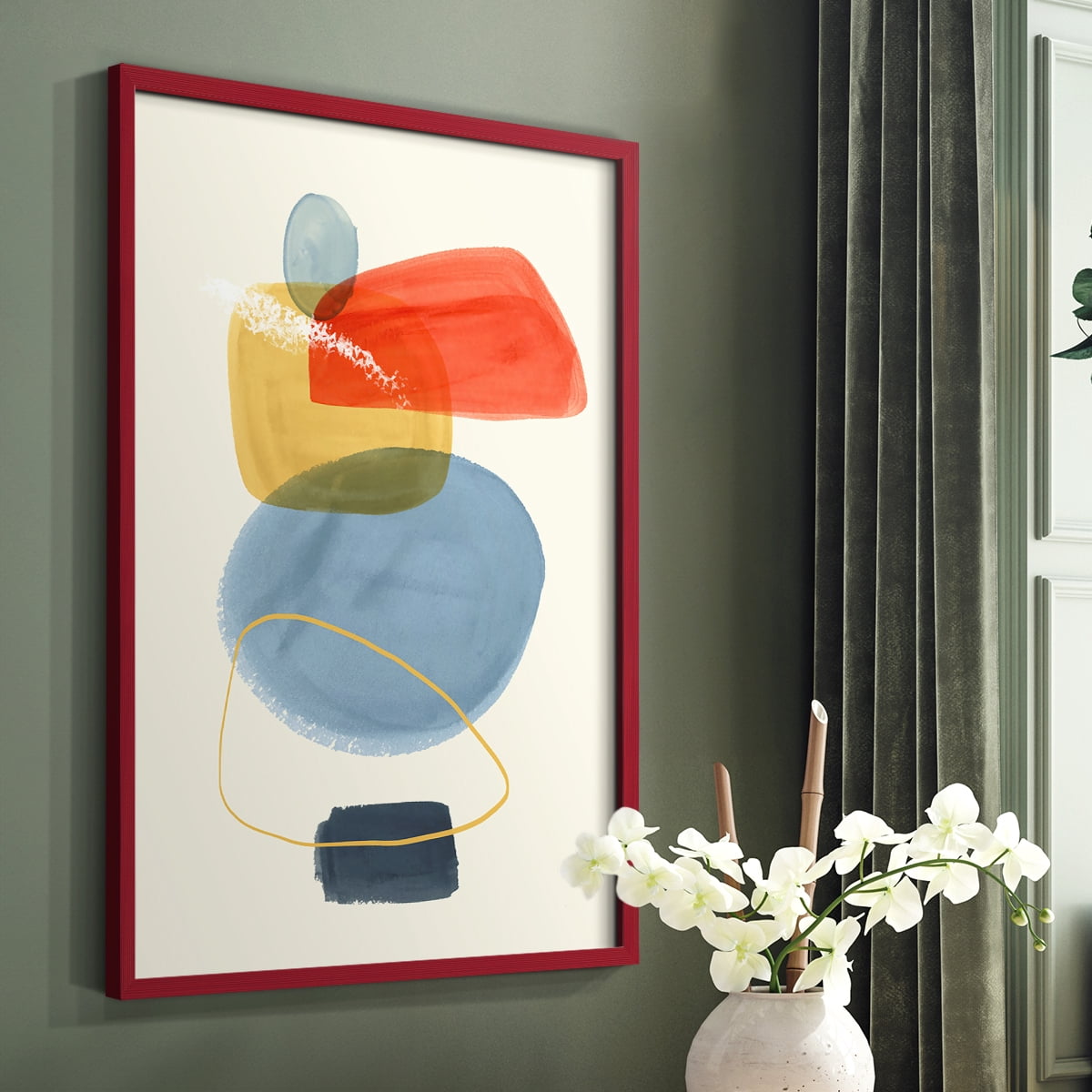 Bright Color Bundle I Framed Print in Red Solid Wood Framed Print No Nail Hanging