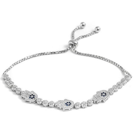 Pori Jewelers Multi CZ Sterling Silver Hamsa Friendship Bolo Adjustable Bracelet