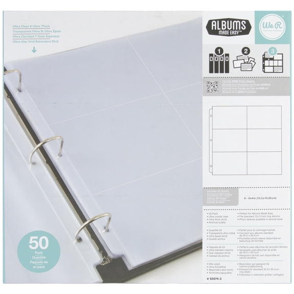 We R Memory Keepers Ring Photo Sleeves, 12" x 12", 50pk, Six, 4" x 6" Pockets
