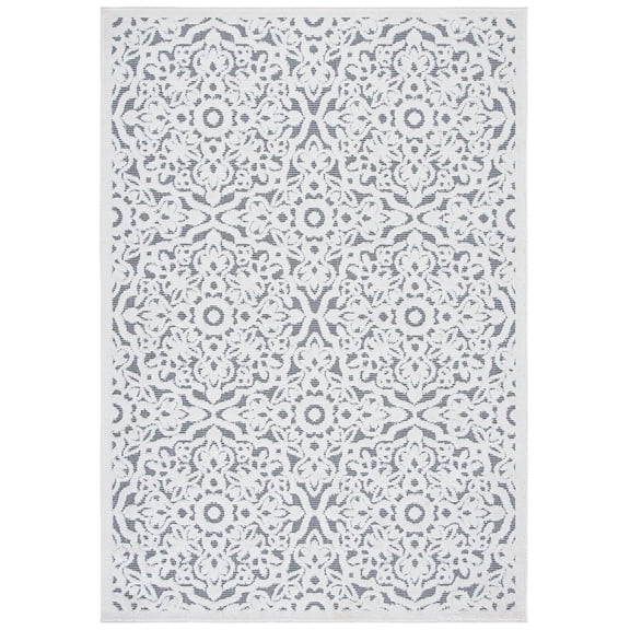 SAFAVIEH Cabana Henrika Ivory/Grey 2'2"X9' Runner Indoor/Outdoor Area Rug Ivory/Grey, 5'5" x 7'7"