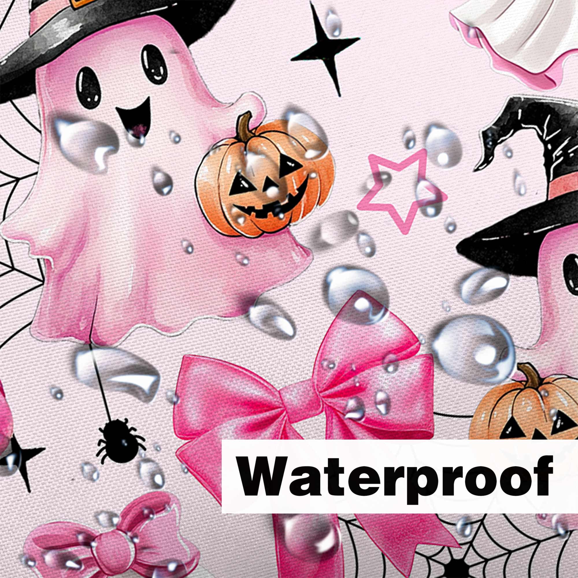 Pink Halloween Shower Curtain, Cute Ghost Pumpkin Spooky Shower Curtain for Bathroom, Funny Halloween Holiday Cartoon Spooky Bathroom Decor Fabric with Hook, 60X70in