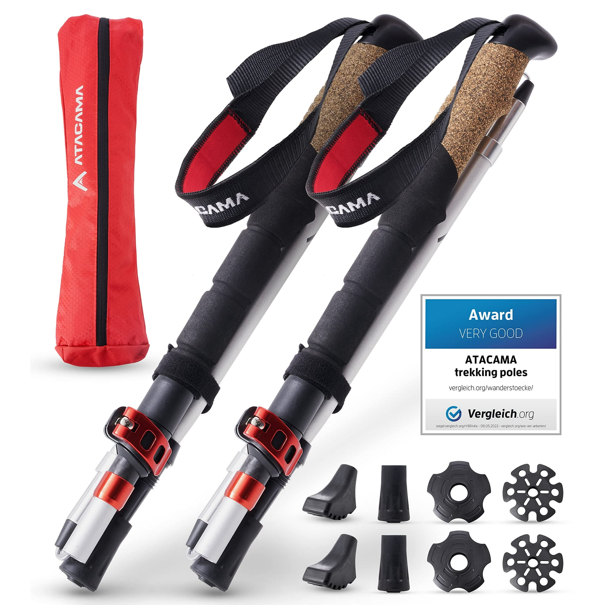 ATACAMA Lightweight Foldable Aluminium and Carbon Collapsible Hiking Sticks with Cork Handle Hiking Poles Telescopic Trekking Poles Folding Walking Sticks For Hiking Accessories Nordic Walking Poles W...