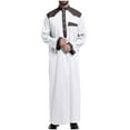 thumbnail image 2 of safuny Stand Collar Button Islamic Thobe for Men Fashion Kaftan Muslim Long Robe Pockets Solid Color Henley Shirts Fall Long Sleeve Long Gown Thobe Workout Beige L, 2 of 5