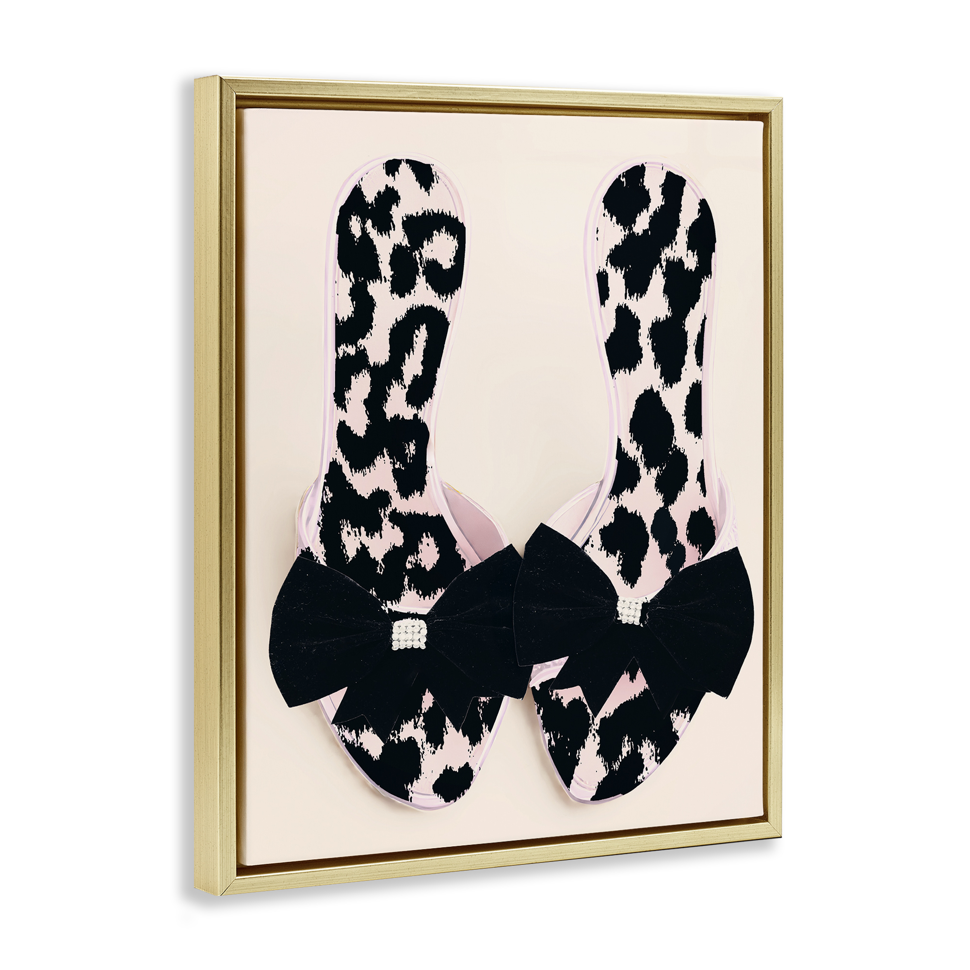 Cat Walk Spotted Shoes Gold Framed Floater Canvas Wall Art, design by Annabelle Hall