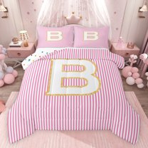 Feelyou Chic Monogrammed B Bedding Comforter Set, Glitter Sequin Print Twin Comforter Sets, Teens Kids Girls Women Reversible Bedding Set, Ultra Soft Bedroom Decor, 2 Pieces