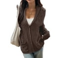 thumbnail image 2 of Women'S Oversized Chunky Knit Cardigan Fashion Long Sleeve Front Open Sweater Fall Winter Outerwear Brown S, 2 of 7