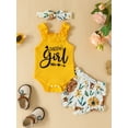 thumbnail image 2 of Bagilaanoe 2pcs Newborn Baby Girl Short Pants Set Letter Print Sleeveless Romper Tops + Floral Shorts + Headband 3M 6M 9M 12M Infant Casual Summer Outfits, 2 of 9