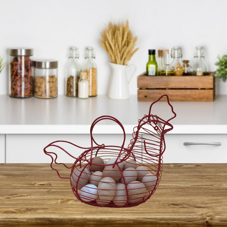 Chicken Egg Holder, Small Wire Egg Collecting Basket with Handle for Farm  Eggs, Fruits, Vegetables, Metal Wire Chicken Basket Decor for Kitchen,  Countertop, Farmhouse Rustic Style 