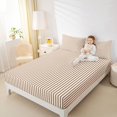 thumbnail image 3 of Castle Fairy Mid Century Thin Stripe Queen Sheets 4 Pieces,Retro Vertical Pattern Queen Sheet Sets,White Walnut Brown,1 Flat Sheet, 1 Fitted Sheet and 2 Pillowcases, 3 of 7
