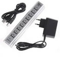 thumbnail image 1 of Répartiteur USB, HUB USB 10 Ports Répartiteur USB 10 Bits avec Alimentation HUB USB 10 Trous, 1 of 3