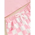 thumbnail image 6 of Infant Girls Shorts Outfit Checkerboard Print Short Sleeve Pocket T-Shirt with Elastic Waist Shorts Set, 6 of 8