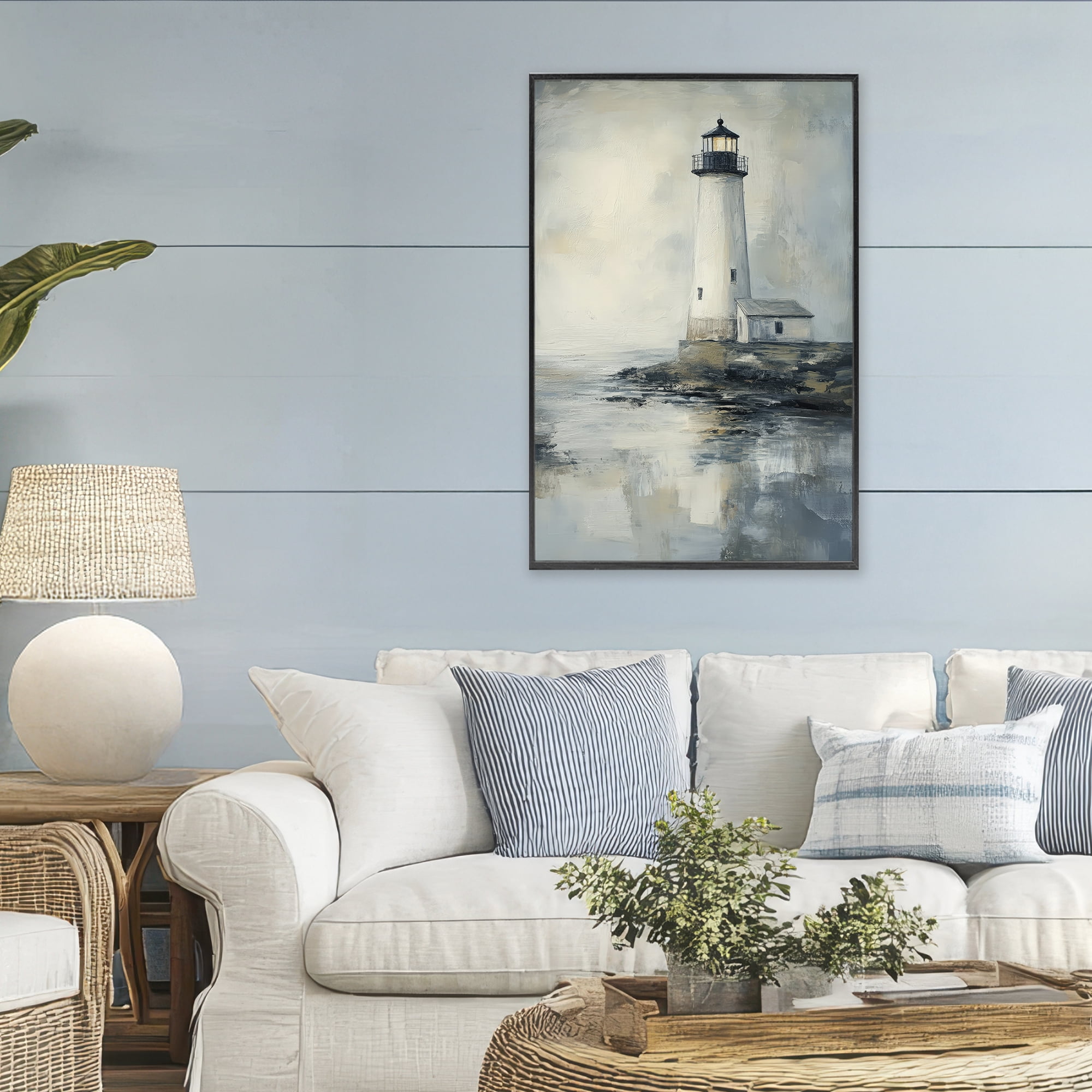 Stupell Industries Moody Lighthouse Reflecting Black Framed Giclee Art, design by Petal Prints Design