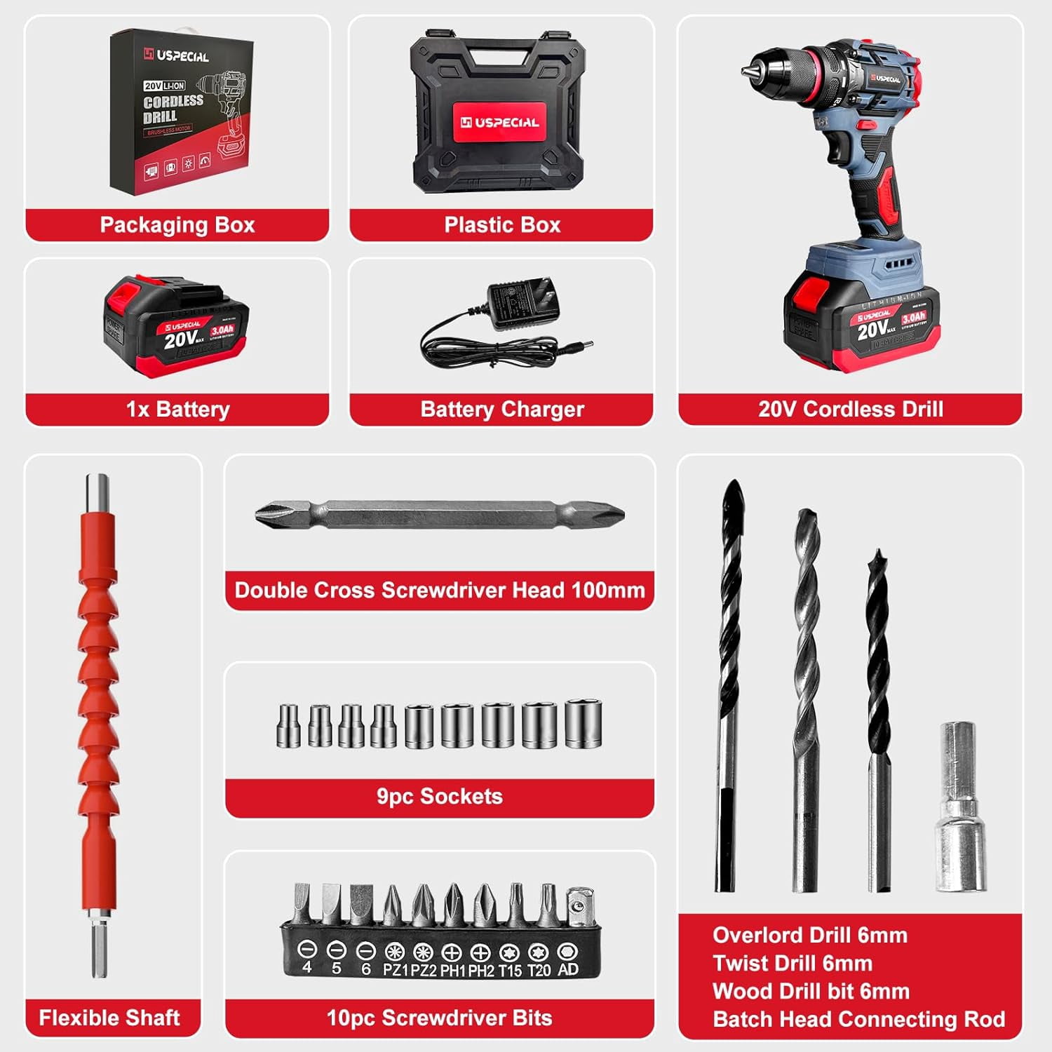 20V Cordless Brushless Power Drill Set, 3/8-Inch Chuck, 443 In-Lbs Torque, 2 Variable Speed