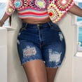 thumbnail image 5 of Womens Jean Shorts Ripped Distressed Denim Short Stretchy Slim Fit Summer Casual Soft Comfy Hot Pants with Pockets, 5 of 5