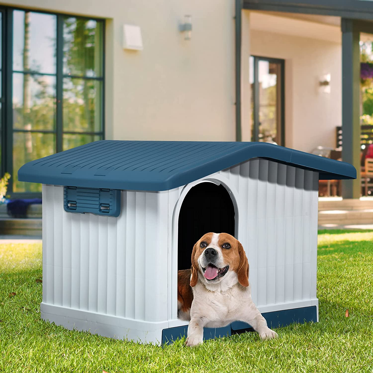 Dextrus Large Plastic Dog House with Liftable Roof, Indoor Outdoor