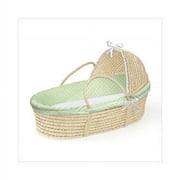 Badger Basket Natural Hooded Moses Basket with Sage Green Dot Bedding