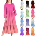 thumbnail image 1 of MKOSPLRT Robe Maxi Fille Automne Manches Longues Col Rond Robe à Étages Robe Dégradée pour Enfants Robe Décontractée Fluide de Vacances avec Poche 4-15 Ans, 1 of 7