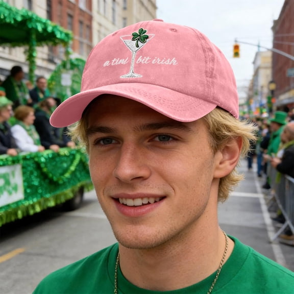 St. Patrick's Day Hat Adjustable Embroidered Trucker Cap A Tini Bit Irish Wineglass Shamrock Graphic Baseball Hat Unisex