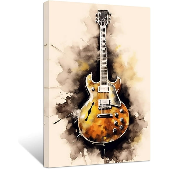 ZHONGYUTONG Guitar Canvas Wall Art Abstract Vintage Guitar Painting Prints Musical Themed Picture for Concert House Bar Wall Decor Framed (12.00" x 18.00")