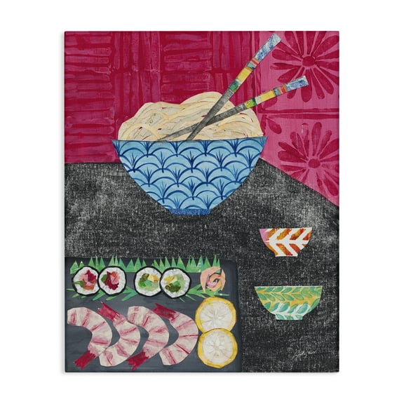 Stupell Industries Patterned Sushi Tablescape Food & Beverage Painting Wrapped Canvas Art Print Wall Art, 16 x 20