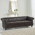 thumbnail image 3 of GDF Studio Adetokunbo Chesterfield Tufted 3 Seater Sofa, Brown Faux Leather and Dark Brown, 3 of 9