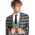 thumbnail image 4 of Men's Wessi Slim Fit 3PC Black and Grey Plaid Formal Suit TY-1437, 4 of 6