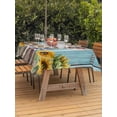 thumbnail image 3 of Outdoor Tablecloth with Umbrella Hole for Patio/Picnic/Party/Camping, Cute Pig Waterproof Table Cloth Rectangle Table Cover Washable, Yellow Sunflowers Blue Wooden Vintage Art (54"x 80"), 3 of 8
