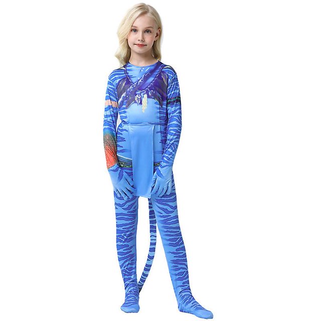 Neytiri Halloween Cosplay Kids Costume Jumpsuit Boys & Girls Bodysuit Blue zhangyuxiang LED
