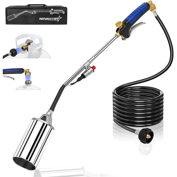 Propane Torch Weed Burner Kit with 12.5FT Hose, Adjustable Flame Weed Torch with Igniter for Weed Control, Roofing, Ice Melt & Driveway
