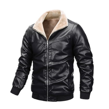 Men s Leather Plus Fleece Jacket