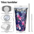 thumbnail image 4 of 16oz Tumblers Pioneer Flower Stainless Steel Vacuum Insulated Double Wall Travel Tumbler Cups Mug with Lid and Straw,Cleaning Brush for Coffee,Tea, 4 of 4