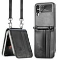 thumbnail image 1 of Compatible with Samsung Galaxy Z Flip 5 Wallet Case with Shoulder Strap Leather Crossbody Shockproof Case-Black, 1 of 9