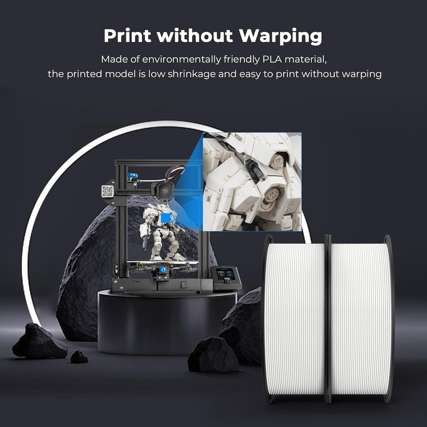 2-Pack Creality 3D Printer Filament, 1.75mm PLA Filament Bundle 2kg for 3D Printing, Ender PLA Filament No-Tangling, Strong Bonding & Overhang Performance, Accuracy +/- 0.02mm, White & White