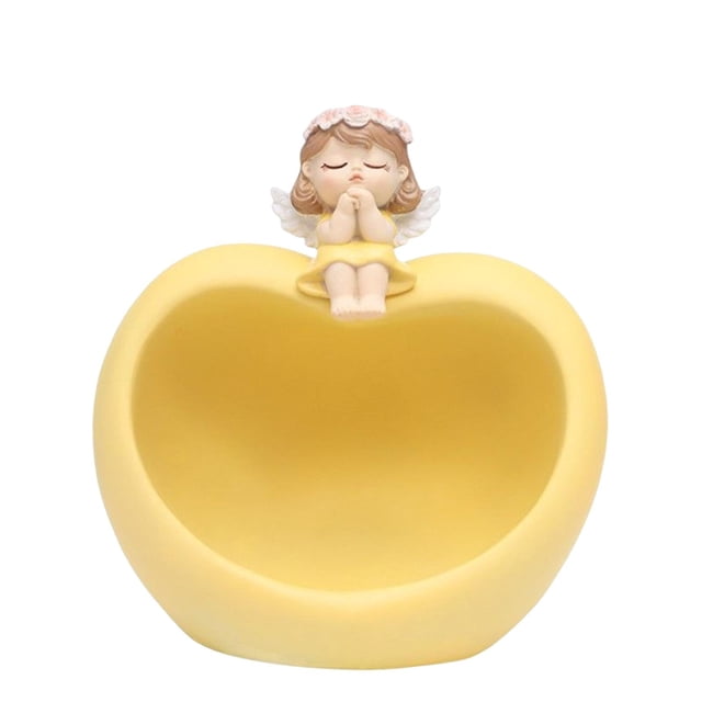 Bandeja de resina con forma de estatua de niña, ideal para guardar llaves, 15 x 10,5 x 16 cm, aperitivos y dulces. Amarillo