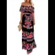 thumbnail image 3 of Vestido de Verano para Mujer, Estampado Floral, Hombros Descubiertos, Sin Mangas, Negro y Rojo S, 3 of 9