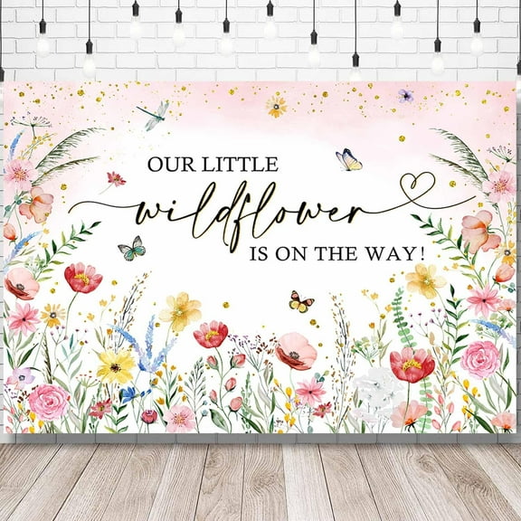 Wildflower Baby Shower Backdrop A Little Wildflower is On The Way Baby Shower Decorations Girls Floral She is a Wildflower Baby Shower Banner Party Photography Background Photo Booth