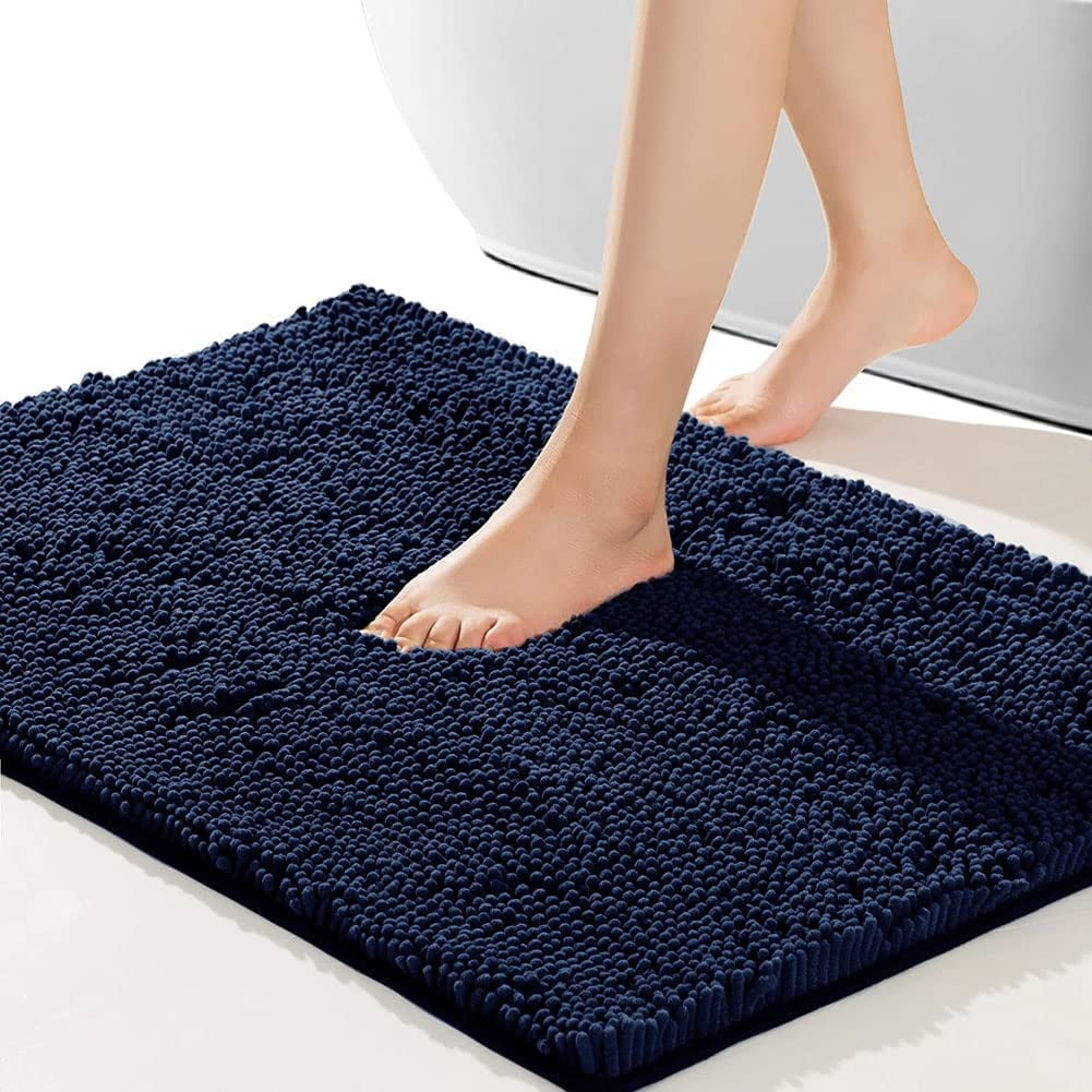 LBRO2M NonSlip Bathroom Rugs, Luxury Chenille Soft Absorbent Bath Mats, 24"x36", Navy Blue