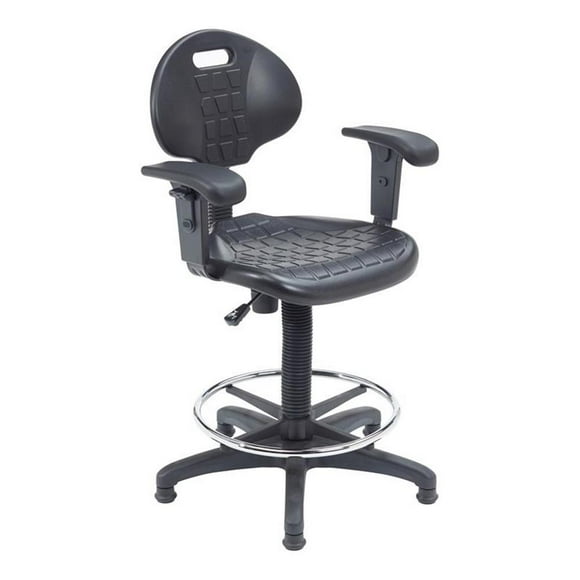NPS Série 6700 Chaise de Travail Moderne en Polyuréthane 22-32 Pouces avec Accoudoirs, Noire
