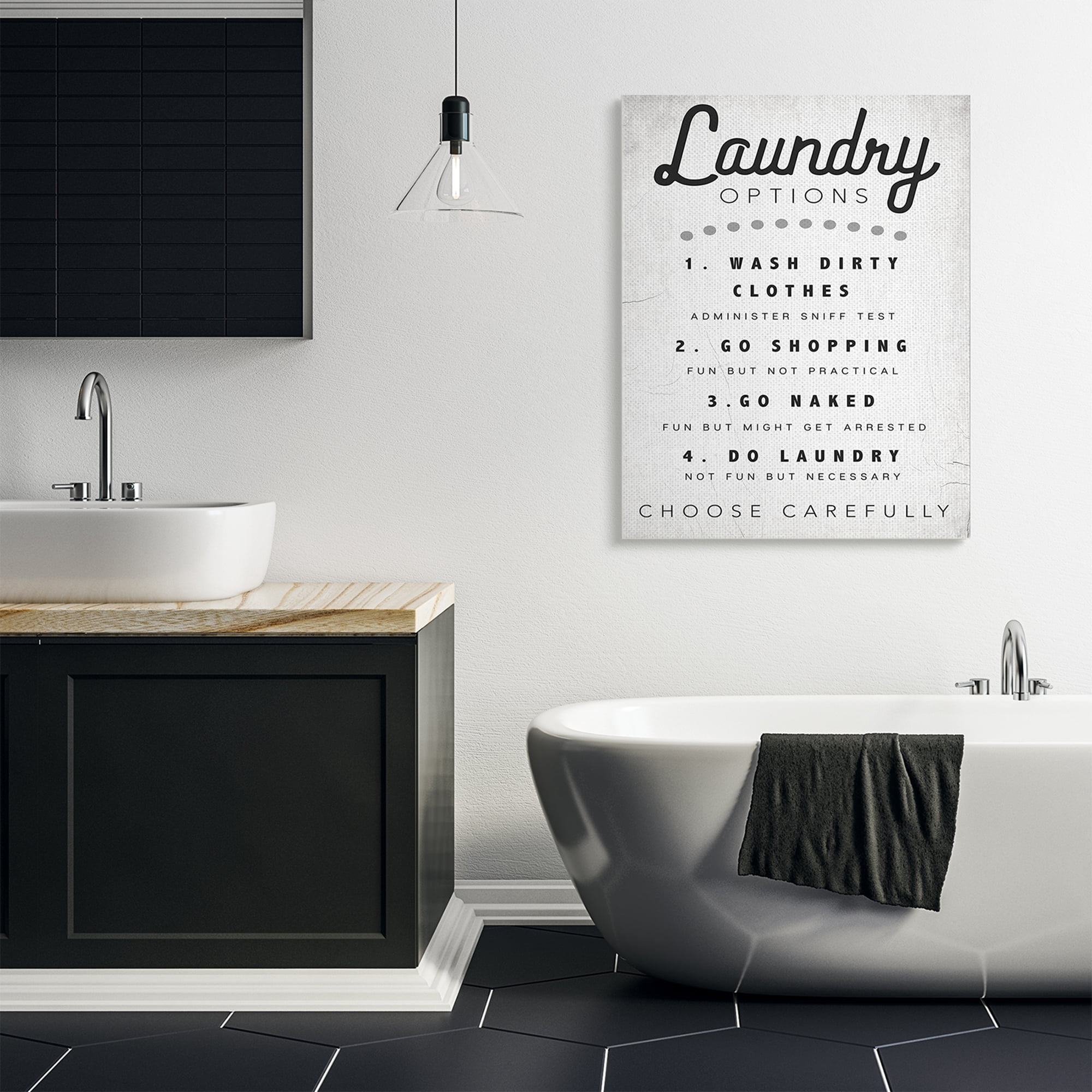 Stupell Industries Laundry Options Sign Funny Cleaning Suggestions Inspirational Painting Gallery Wrapped Canvas Art Print Wall Art, 36 x 48