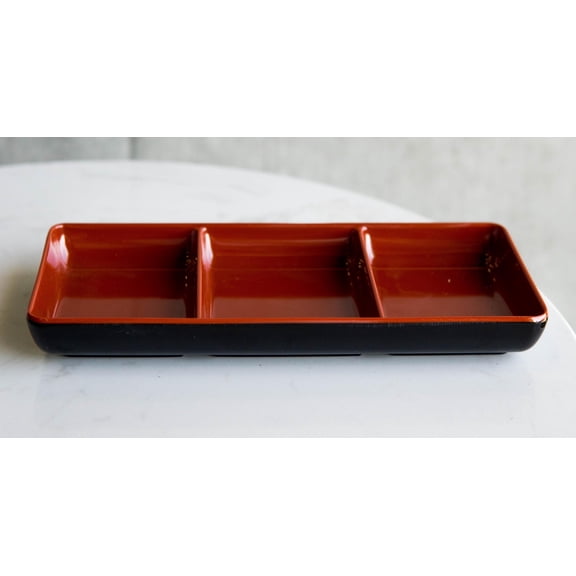 Pack Of 6 Melamine 3 Partition Condiments BBQ Oil Soy Sauce Dipping Bowls Dishes