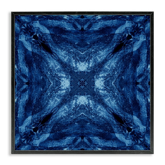 Stupell Industries Mirrored Blue Pattern Abstract Painting Black Framed Art Print Wall Art, 12 x 12