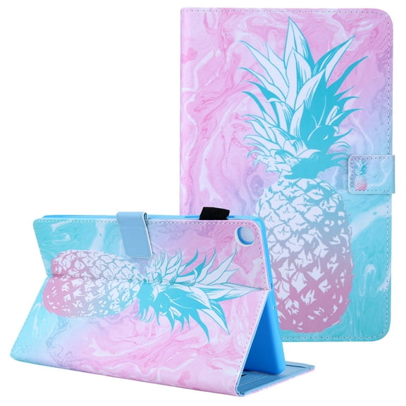 Galaxy Tab A 10.1 2019 Case [SM-T510/T515], Allytech Folio Multi Angle Stand Slim Magntic Closure Colorful Pattern for Girls Women Wallet Cover for Samsung Galaxy Tab A 10.1" 2019, Pink Pineapple