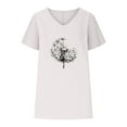 thumbnail image 4 of QUINDOS Cotton Linen Women T Shirt White Short Sleeve Summer Plus Size Womens Tops Floral V-neck Party Tops, 4 of 6