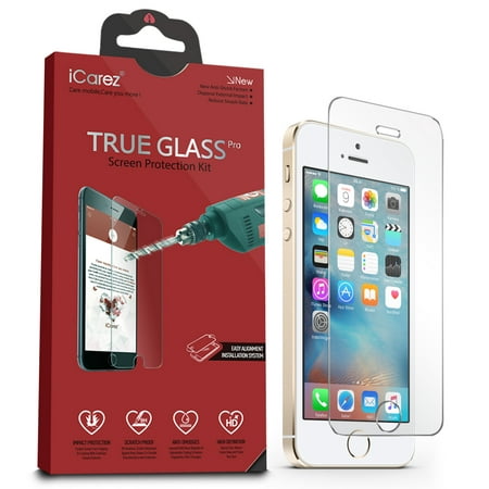 iCarez [Tempered Glass] Screen Protector for iPhone SE / 5S Easy Install [ 2-Pack 0.33MM 9H 2.5D] with Lifetime Replacement Warranty - Retail