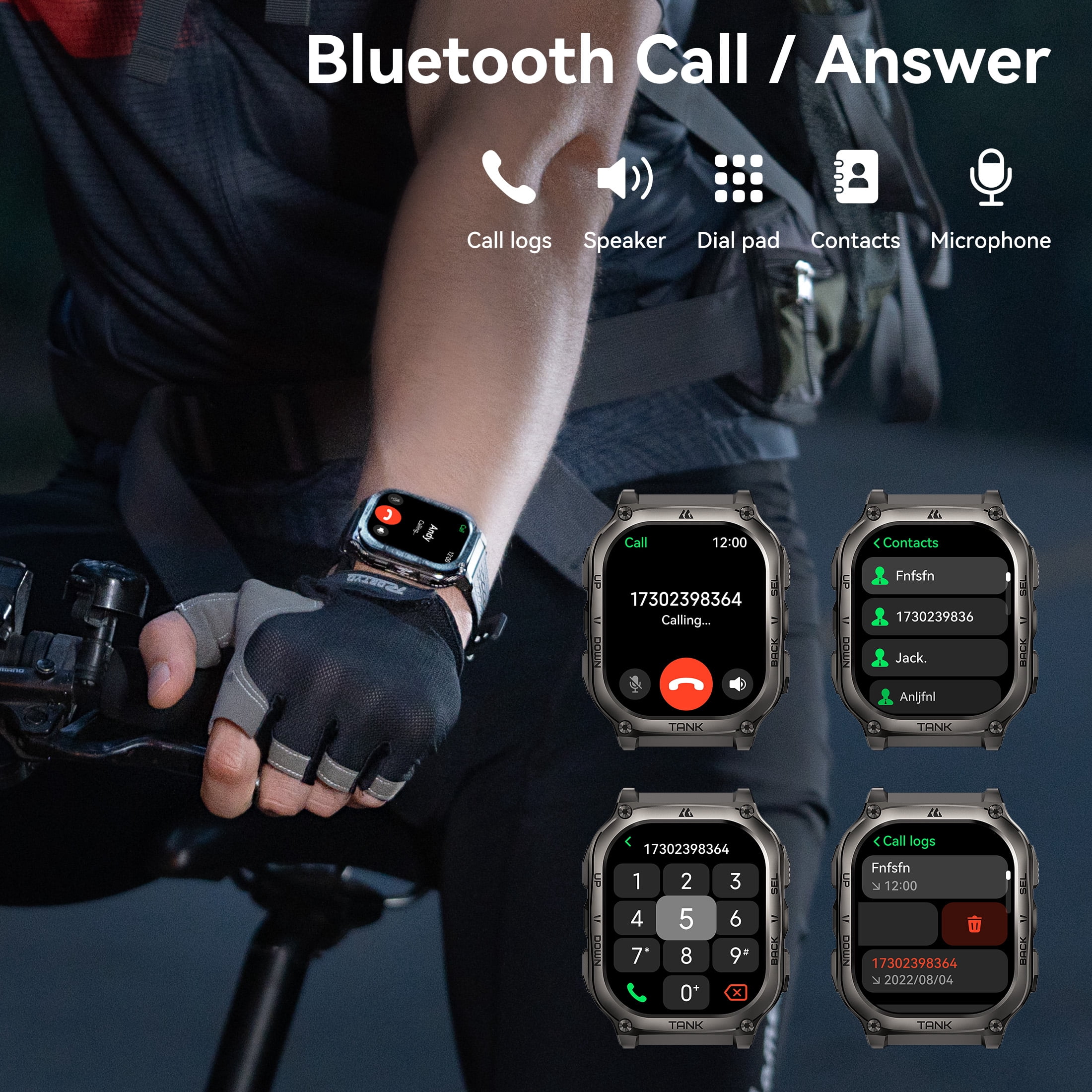 Smart Watch for Android and iPhone，Military Smartwatch for Men Women 1.96 "AMOLED display with 170 Sports Modes