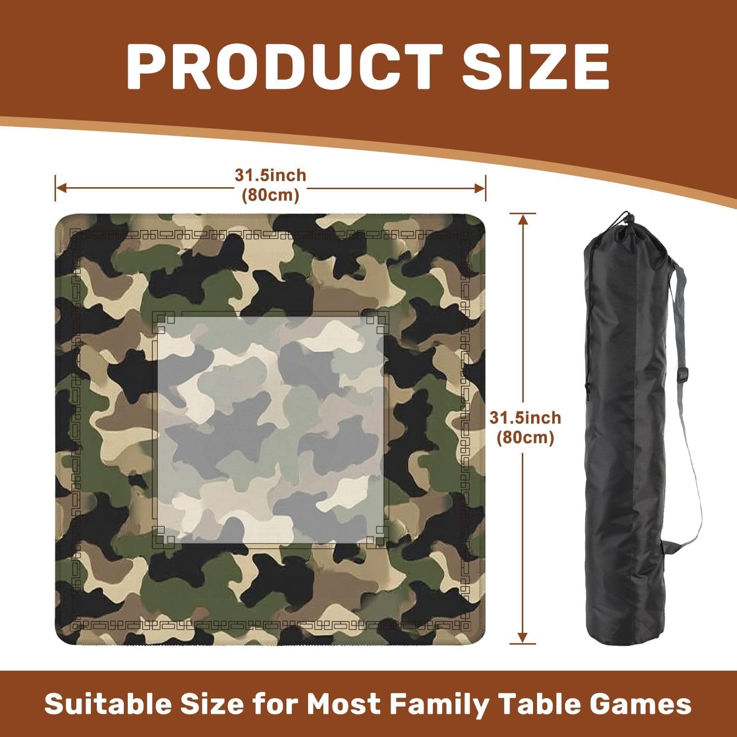 Mahjong Mat 31.5" x 31.5" Texture Military Camouflage Seamless Abstract Hunting Non-Slip Noise Reduction Mahjong Tiles Table Cover for Dominoes Poker Card Board and Tile Games