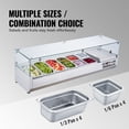 thumbnail image 2 of VEVOR Refrigerated Condiment Prep Station, 150 W Countertop Refrigerated Condiment Station, with 4 1/3 Pans & 4 1/6 Pans, 304 Stainless Body and PC Lid, Sandwich Prep Table with Glass Guard, ETL, 2 of 9