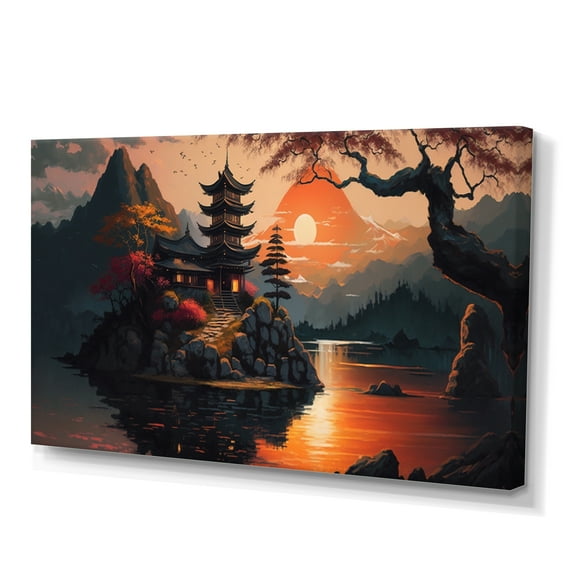 Designart Architectural Building On Island Landscape II Canvas Wall Art